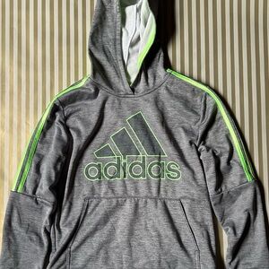 Adidas Boys Gray Hoodie with Neon Green Accents